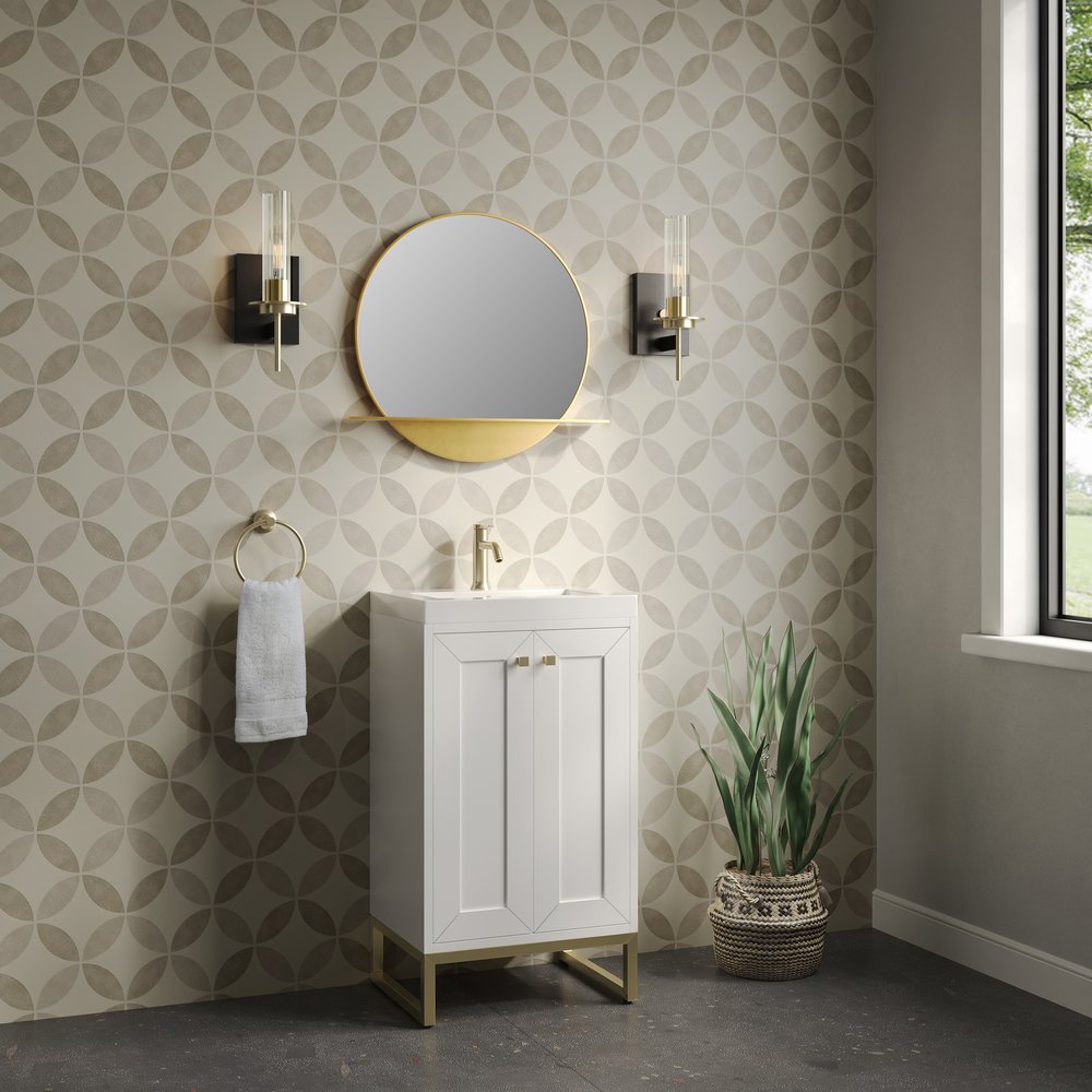 James Martin - Chianti 20" Single Vanity, Glossy White, Champagne Brass, w/ White Glossy Composite Stone Top - 533V20GWCBWG view 9