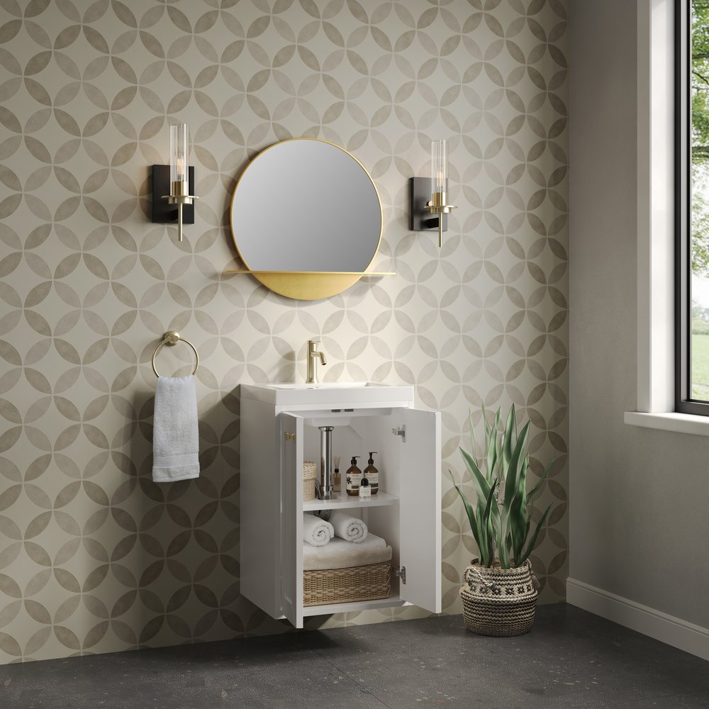 James Martin - Chianti 20" Single Vanity, Glossy White, Champagne Brass, w/ White Glossy Composite Stone Top - 533V20GWCBWG view 12