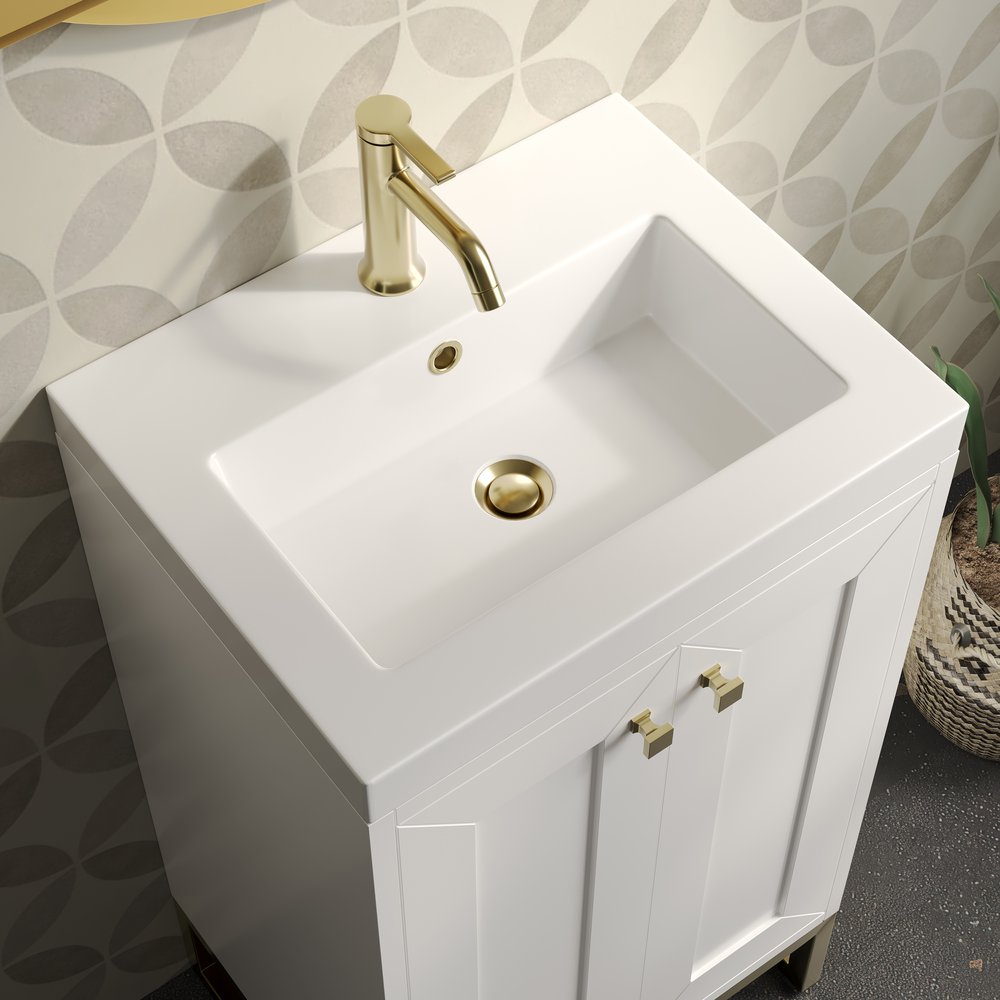 James Martin - Chianti 20" Single Vanity, Glossy White, Champagne Brass, w/ White Glossy Composite Stone Top - 533V20GWCBWG view 13