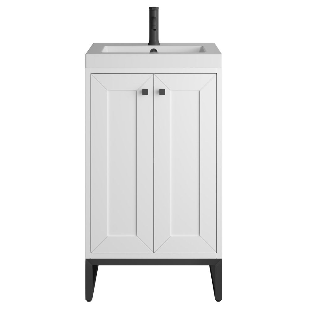 James Martin - Chianti 20" Single Vanity, Glossy White, Matte Black, w/ White Glossy Composite Stone Top - 533V20GWMBKWG view 2