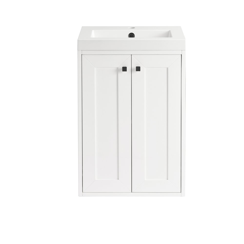 James Martin - Chianti 20" Single Vanity, Glossy White, Matte Black, w/ White Glossy Composite Stone Top - 533V20GWMBKWG view 4