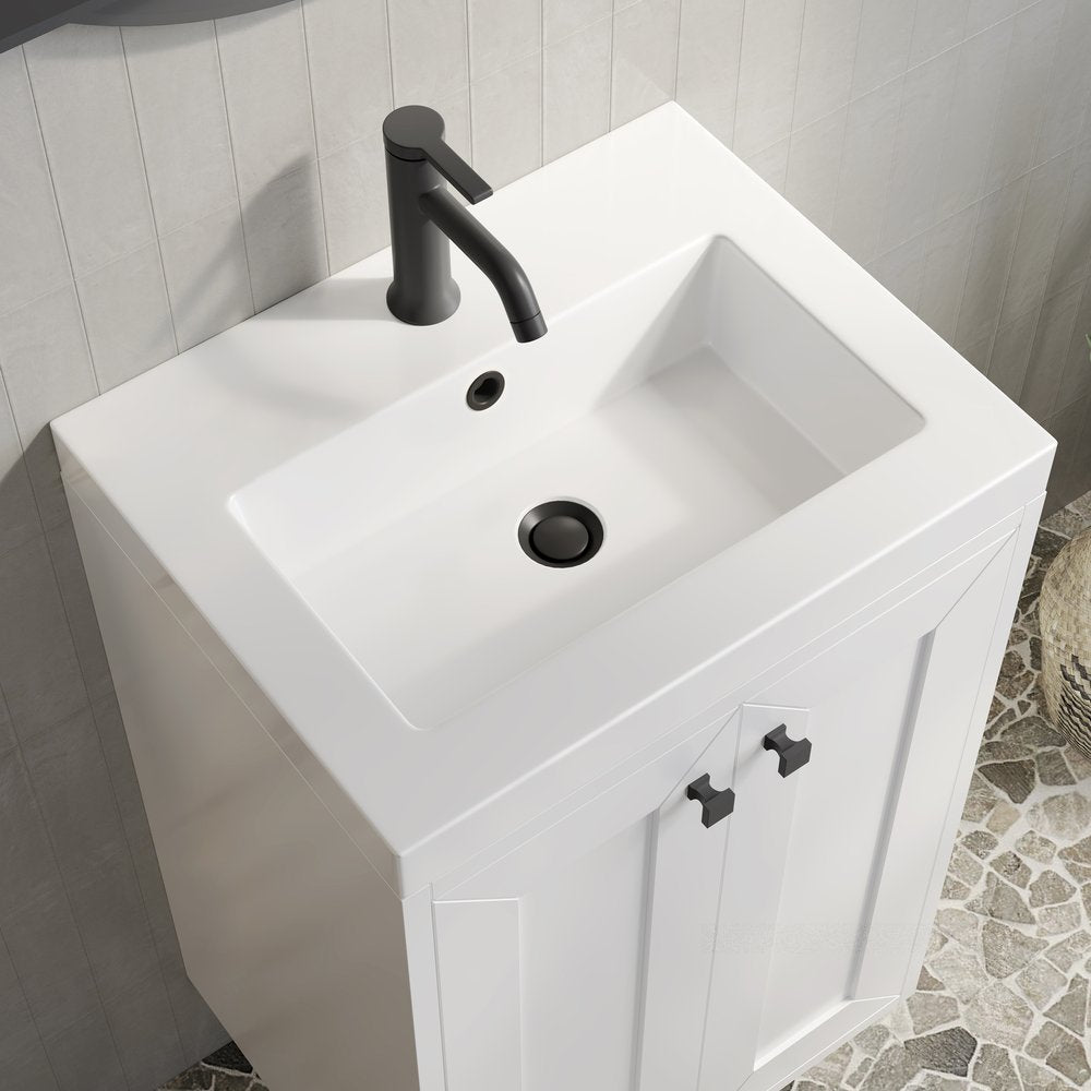 James Martin - Chianti 20" Single Vanity, Glossy White, Matte Black, w/ White Glossy Composite Stone Top - 533V20GWMBKWG view 15