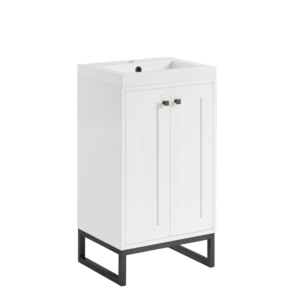 James Martin - Chianti 20" Single Vanity, Glossy White, Matte Black, w/ White Glossy Composite Stone Top - 533V20GWMBKWG view 20