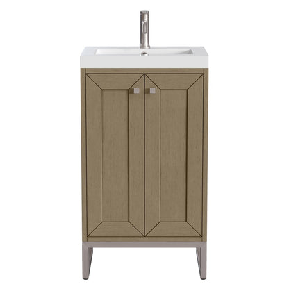 James Martin - Chianti 20" Single Vanity, Walnut Whisper, Brushed Nickel, w/ White Glossy Composite Stone Top - 533V20WLWBNKWG view 1