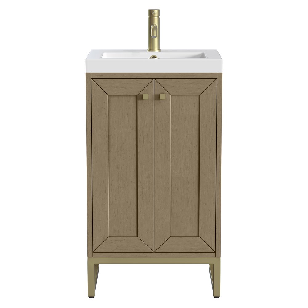 James Martin - Chianti 20" Single Vanity, Walnut Whisper, Champagne Brass, w/ White Glossy Composite Stone Top - 533V20WLWCBWG view 1