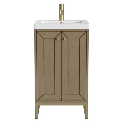 James Martin - Chianti 20" Single Vanity, Walnut Whisper, Champagne Brass, w/ White Glossy Composite Stone Top - 533V20WLWCBWG view 1