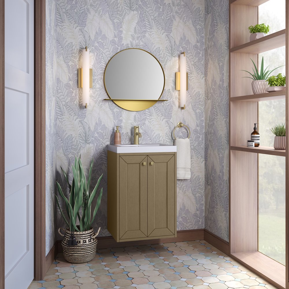 James Martin - Chianti 20" Single Vanity, Walnut Whisper, Champagne Brass, w/ White Glossy Composite Stone Top - 533V20WLWCBWG view 8