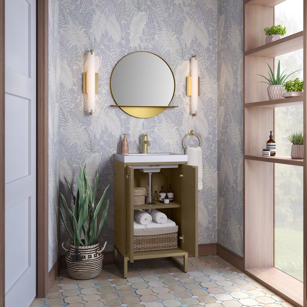 James Martin - Chianti 20" Single Vanity, Walnut Whisper, Champagne Brass, w/ White Glossy Composite Stone Top - 533V20WLWCBWG view 9