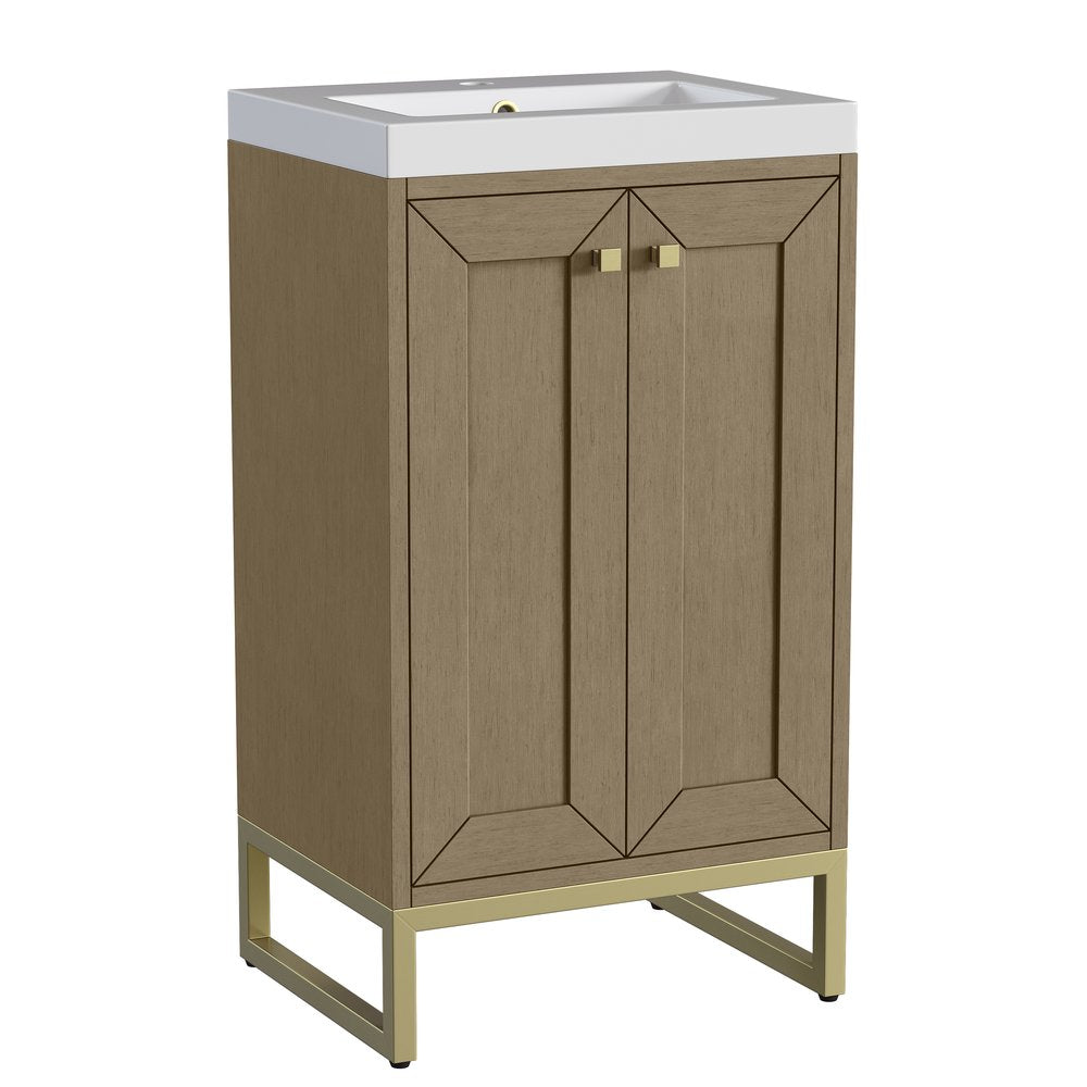 James Martin - Chianti 20" Single Vanity, Walnut Whisper, Champagne Brass, w/ White Glossy Composite Stone Top - 533V20WLWCBWG view 18