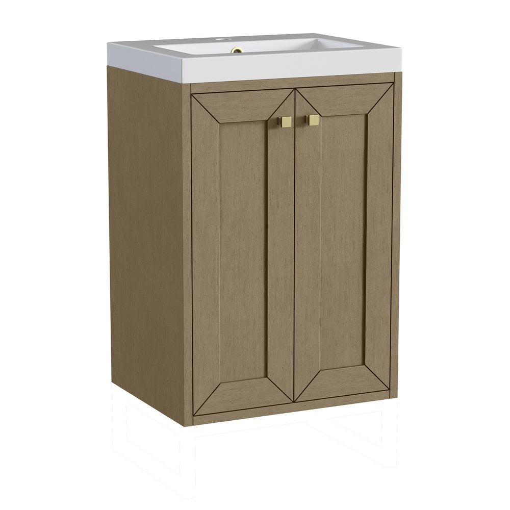 James Martin - Chianti 20" Single Vanity, Walnut Whisper, Champagne Brass, w/ White Glossy Composite Stone Top - 533V20WLWCBWG view 19