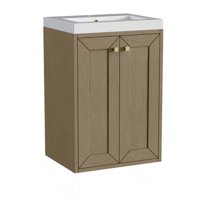 James Martin - Chianti 20" Single Vanity, Walnut Whisper, Champagne Brass, w/ White Glossy Composite Stone Top - 533V20WLWCBWG view 19