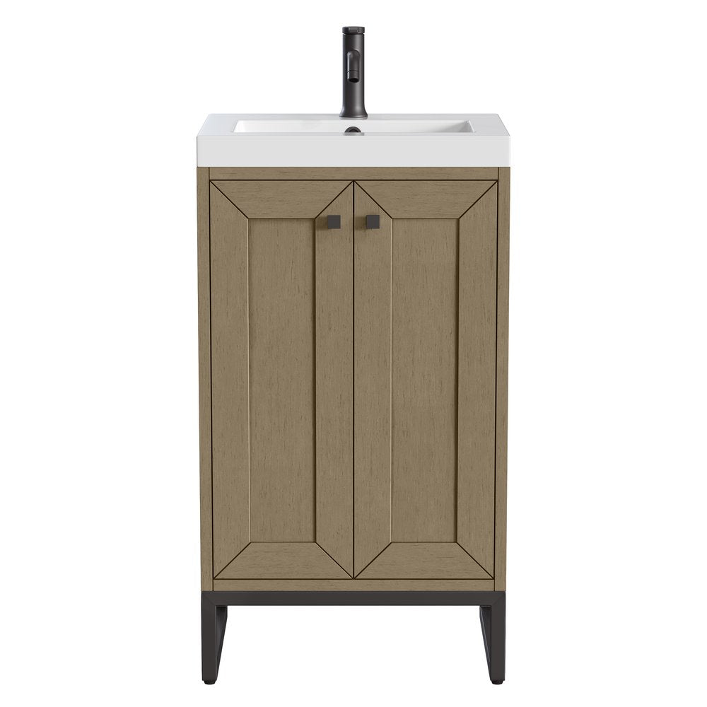 James Martin - Chianti 20" Single Vanity, Walnut Whisper, Matte Black, w/ White Glossy Composite Stone Top - 533V20WLWMBKWG view 1