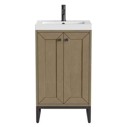 James Martin - Chianti 20" Single Vanity, Walnut Whisper, Matte Black, w/ White Glossy Composite Stone Top - 533V20WLWMBKWG view 1