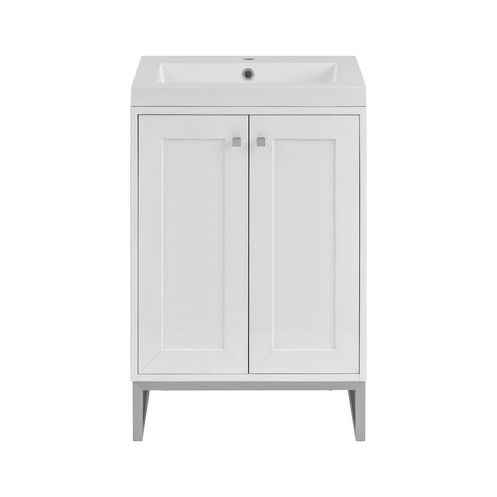 James Martin - Chianti 24" Single Vanity, Glossy White, Brushed Nickel, w/ White Glossy Composite Stone Top - 533V24GWBNKWG view 1