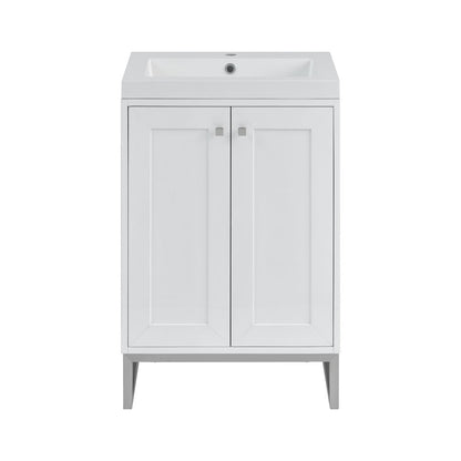 James Martin - Chianti 24" Single Vanity, Glossy White, Brushed Nickel, w/ White Glossy Composite Stone Top - 533V24GWBNKWG view 1