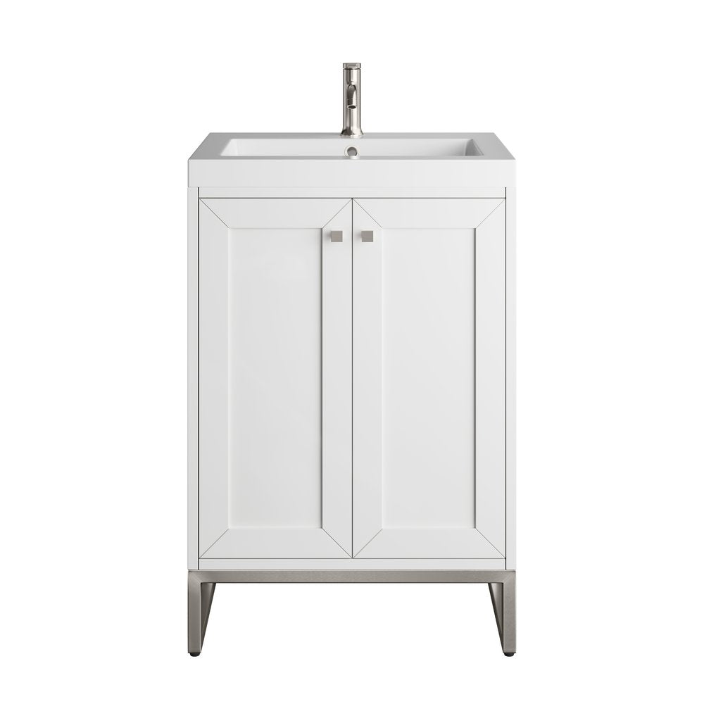 James Martin - Chianti 24" Single Vanity, Glossy White, Brushed Nickel, w/ White Glossy Composite Stone Top - 533V24GWBNKWG view 2