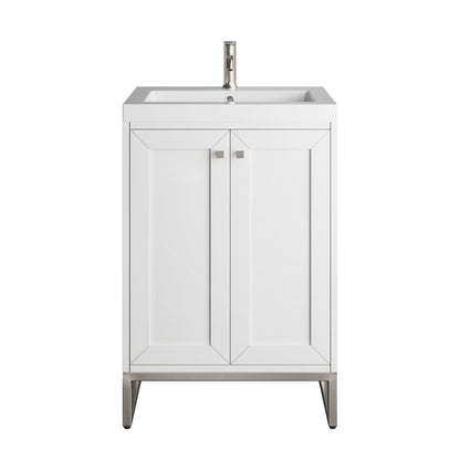James Martin - Chianti 24" Single Vanity, Glossy White, Brushed Nickel, w/ White Glossy Composite Stone Top - 533V24GWBNKWG view 2
