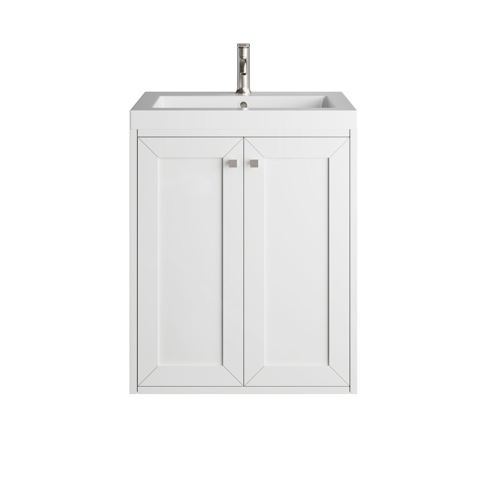 James Martin - Chianti 24" Single Vanity, Glossy White, Brushed Nickel, w/ White Glossy Composite Stone Top - 533V24GWBNKWG view 3
