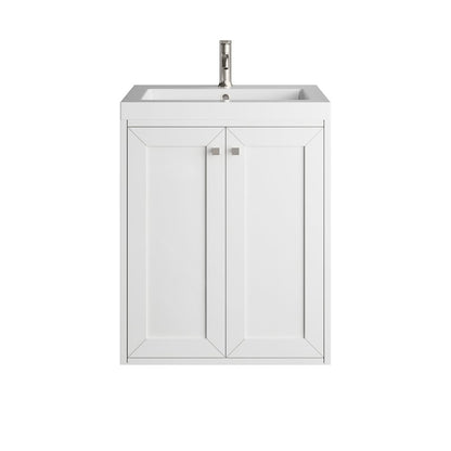 James Martin - Chianti 24" Single Vanity, Glossy White, Brushed Nickel, w/ White Glossy Composite Stone Top - 533V24GWBNKWG view 3