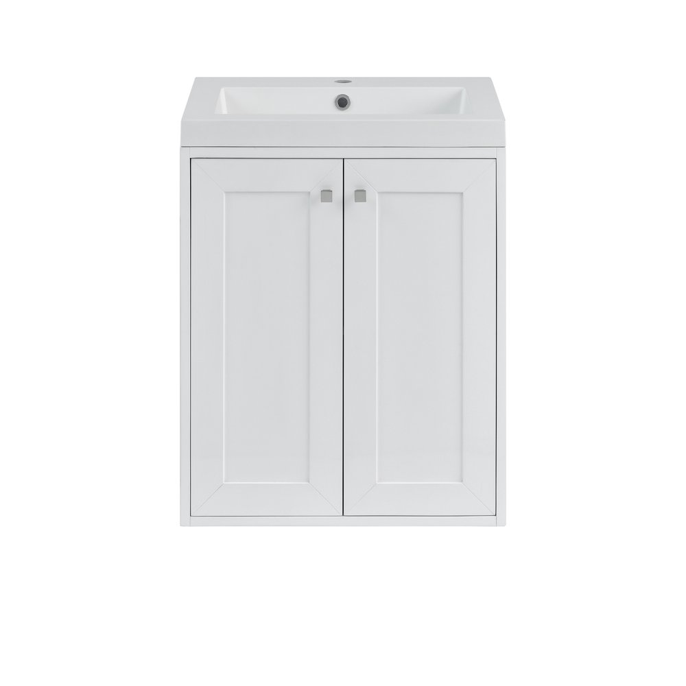 James Martin - Chianti 24" Single Vanity, Glossy White, Brushed Nickel, w/ White Glossy Composite Stone Top - 533V24GWBNKWG view 4