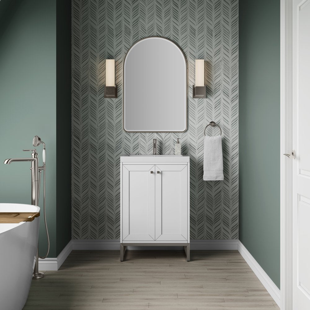 James Martin - Chianti 24" Single Vanity, Glossy White, Brushed Nickel, w/ White Glossy Composite Stone Top - 533V24GWBNKWG view 7