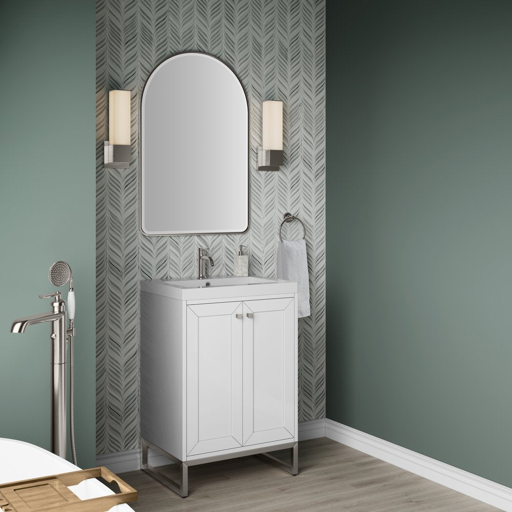 James Martin - Chianti 24" Single Vanity, Glossy White, Brushed Nickel, w/ White Glossy Composite Stone Top - 533V24GWBNKWG view 9