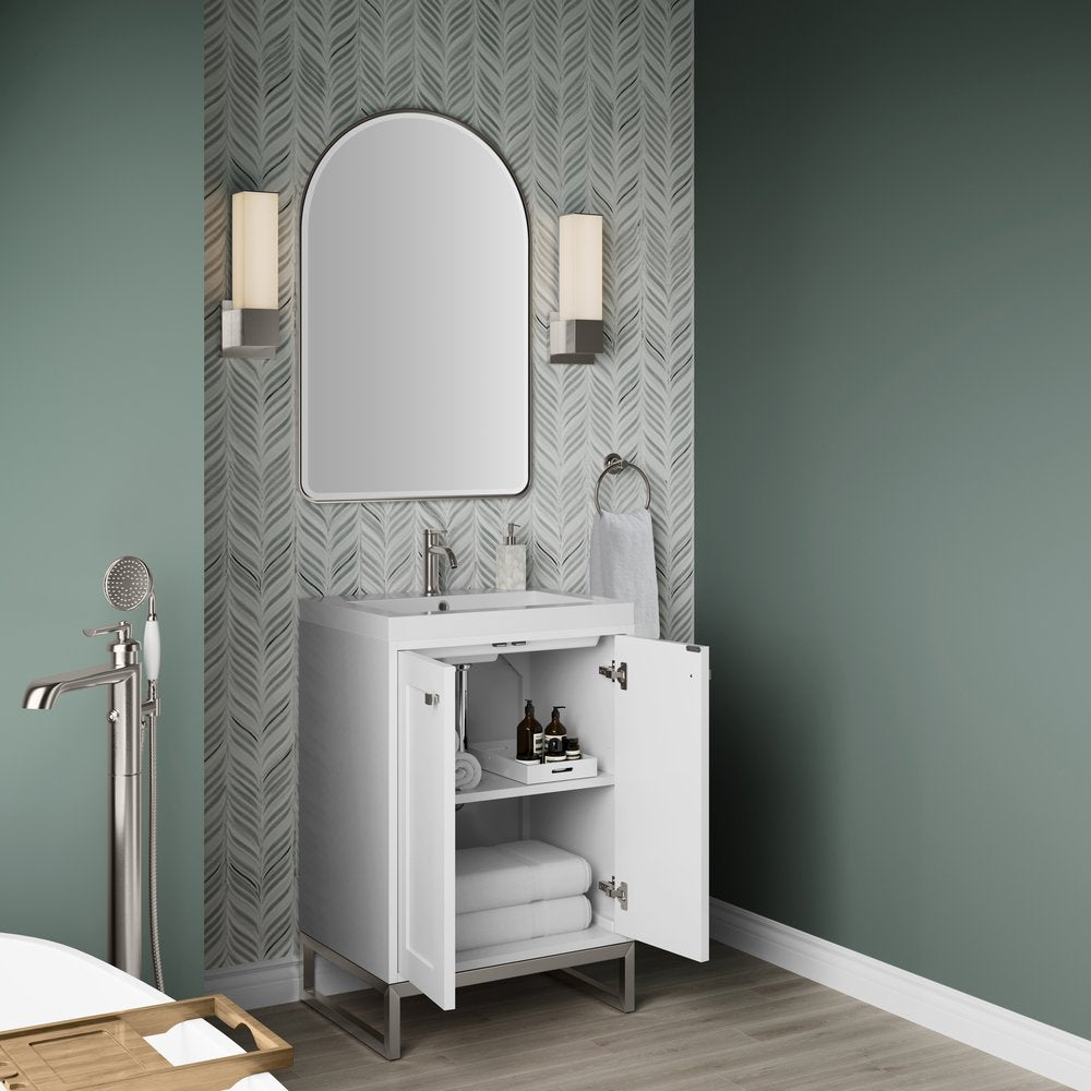 James Martin - Chianti 24" Single Vanity, Glossy White, Brushed Nickel, w/ White Glossy Composite Stone Top - 533V24GWBNKWG view 11