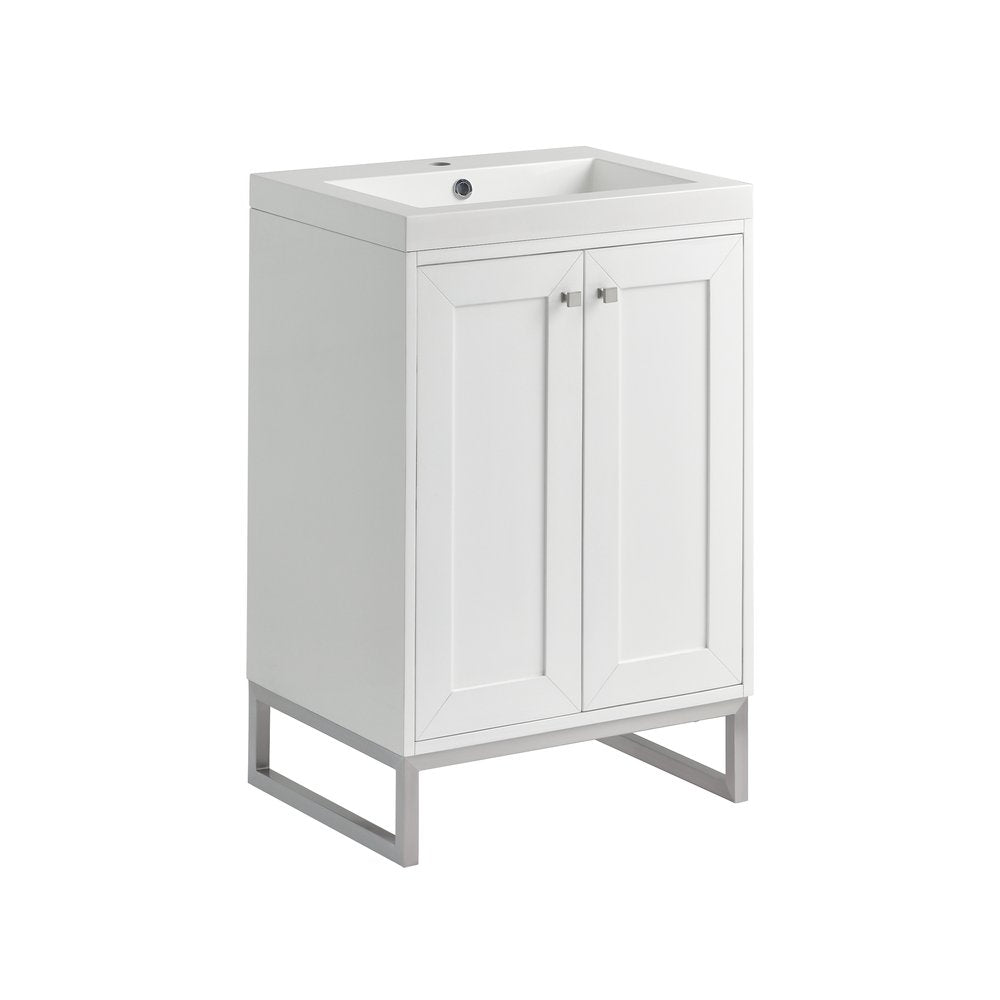 James Martin - Chianti 24" Single Vanity, Glossy White, Brushed Nickel, w/ White Glossy Composite Stone Top - 533V24GWBNKWG view 20