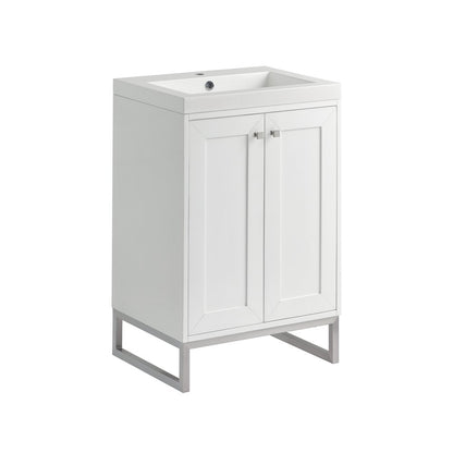 James Martin - Chianti 24" Single Vanity, Glossy White, Brushed Nickel, w/ White Glossy Composite Stone Top - 533V24GWBNKWG view 20