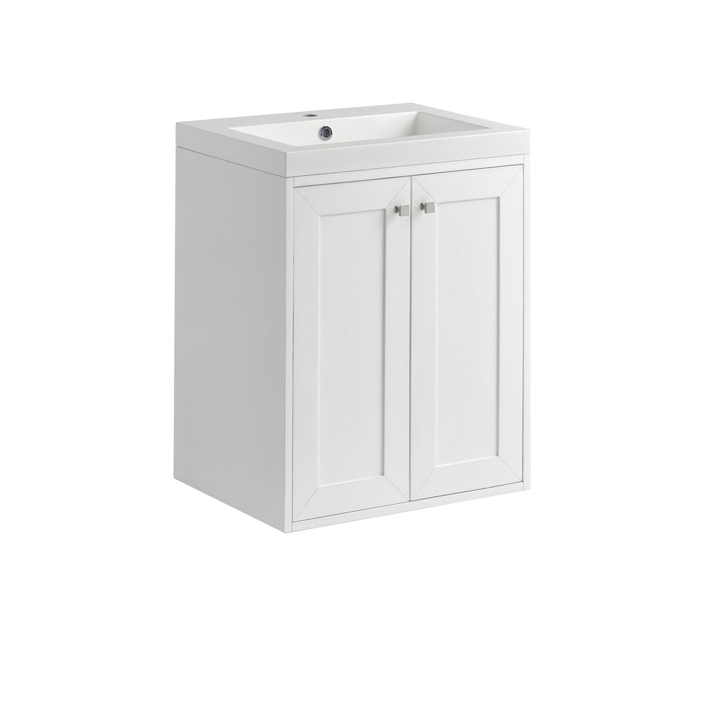 James Martin - Chianti 24" Single Vanity, Glossy White, Brushed Nickel, w/ White Glossy Composite Stone Top - 533V24GWBNKWG view 21