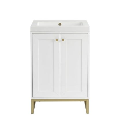 James Martin - Chianti 24" Single Vanity, Glossy White, Champagne Brass, w/ White Glossy Composite Stone Top - 533V24GWCBWG view 1
