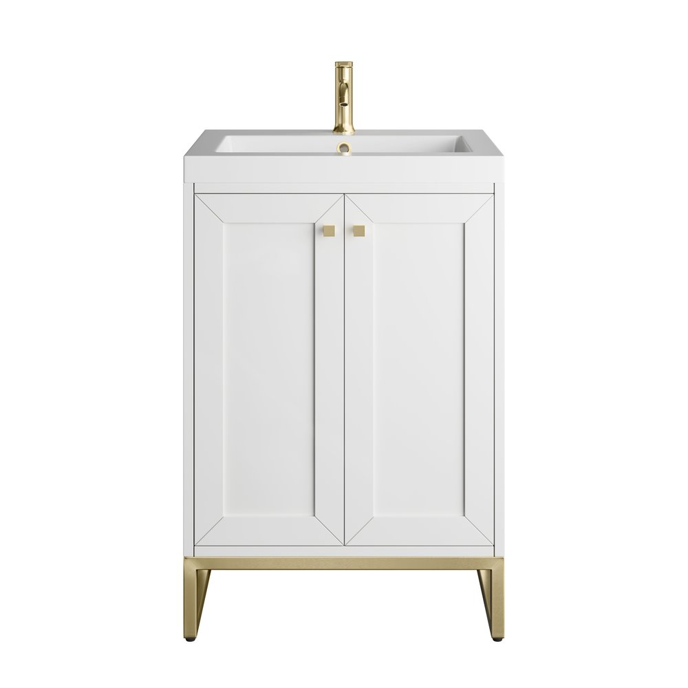 James Martin - Chianti 24" Single Vanity, Glossy White, Champagne Brass, w/ White Glossy Composite Stone Top - 533V24GWCBWG view 2