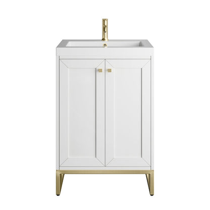 James Martin - Chianti 24" Single Vanity, Glossy White, Champagne Brass, w/ White Glossy Composite Stone Top - 533V24GWCBWG view 2