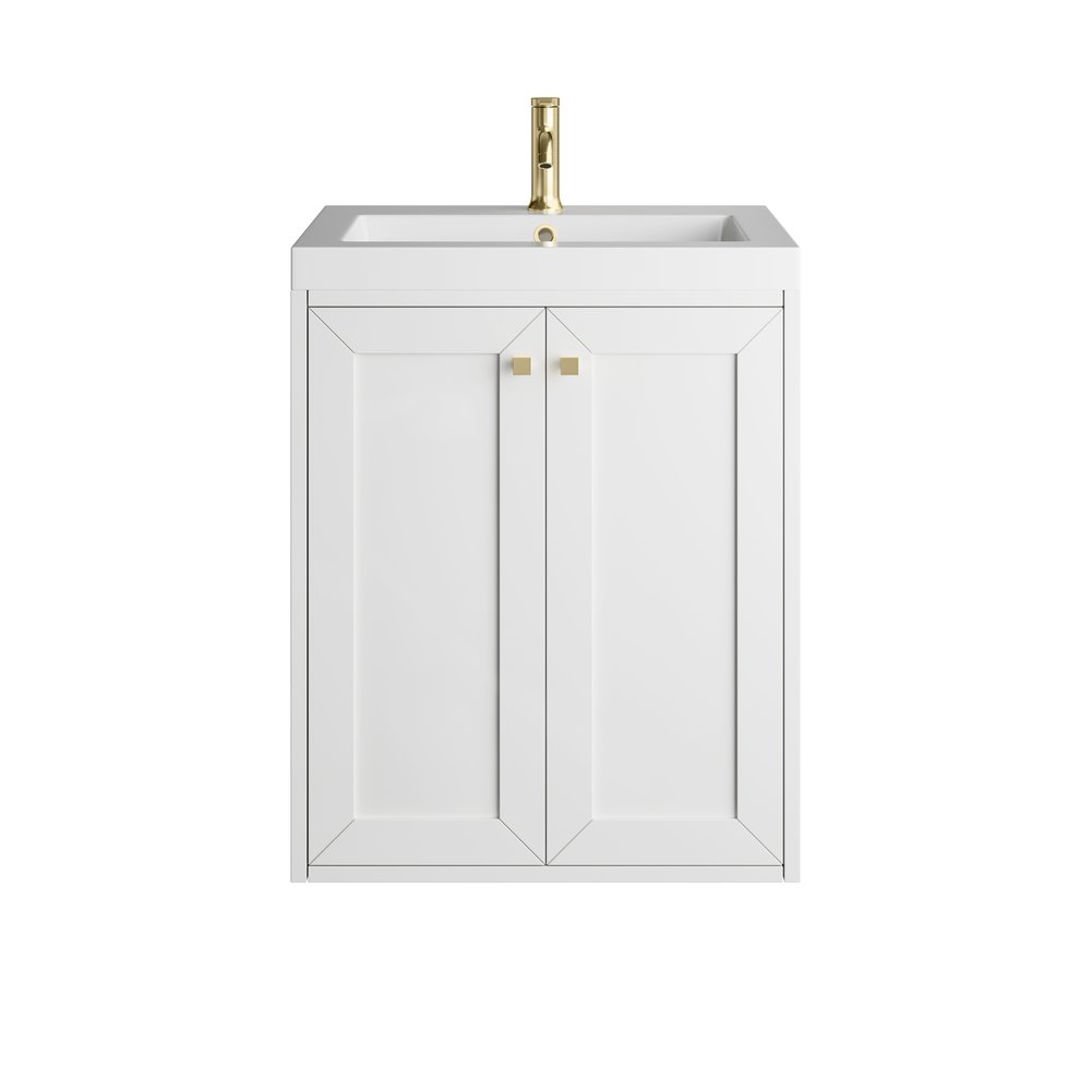 James Martin - Chianti 24" Single Vanity, Glossy White, Champagne Brass, w/ White Glossy Composite Stone Top - 533V24GWCBWG view 3