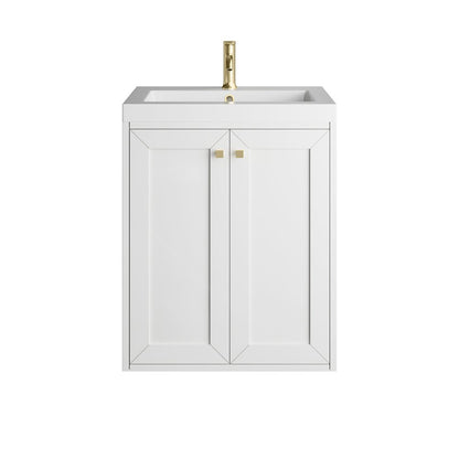 James Martin - Chianti 24" Single Vanity, Glossy White, Champagne Brass, w/ White Glossy Composite Stone Top - 533V24GWCBWG view 3