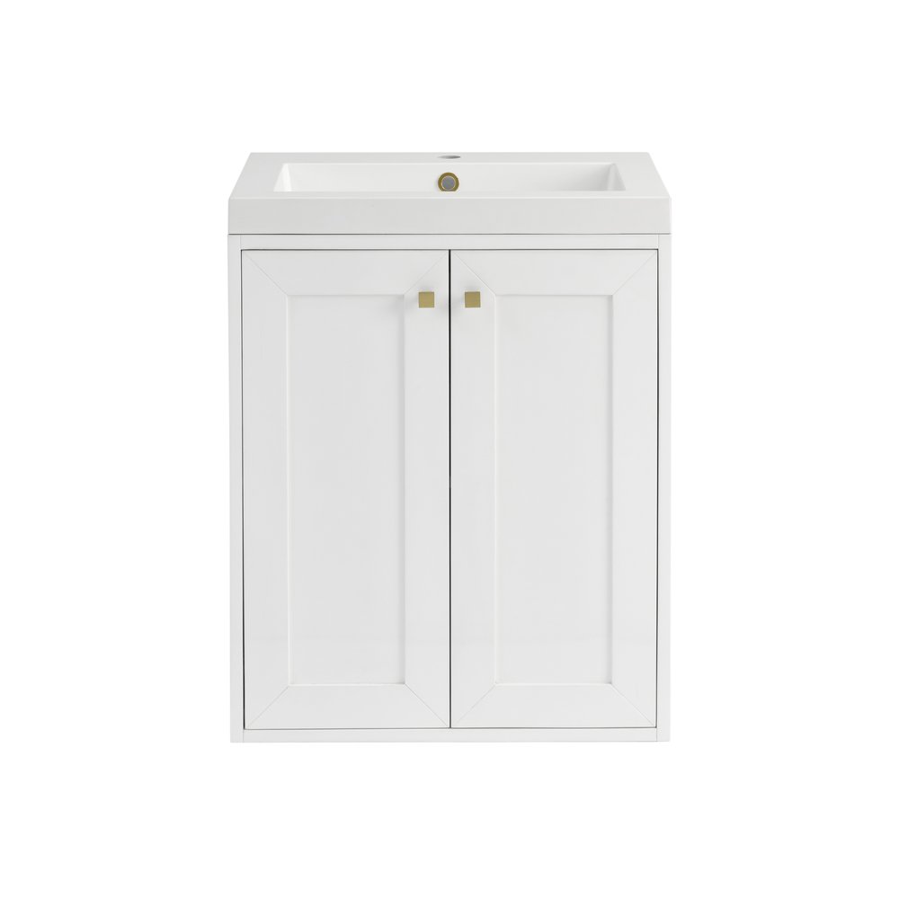 James Martin - Chianti 24" Single Vanity, Glossy White, Champagne Brass, w/ White Glossy Composite Stone Top - 533V24GWCBWG view 4