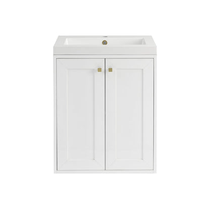 James Martin - Chianti 24" Single Vanity, Glossy White, Champagne Brass, w/ White Glossy Composite Stone Top - 533V24GWCBWG view 4