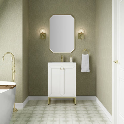 James Martin - Chianti 24" Single Vanity, Glossy White, Champagne Brass, w/ White Glossy Composite Stone Top - 533V24GWCBWG view 5