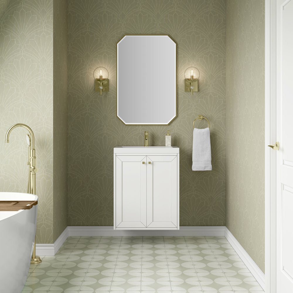 James Martin - Chianti 24" Single Vanity, Glossy White, Champagne Brass, w/ White Glossy Composite Stone Top - 533V24GWCBWG view 6