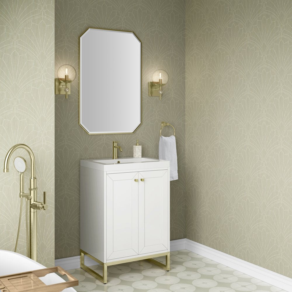 James Martin - Chianti 24" Single Vanity, Glossy White, Champagne Brass, w/ White Glossy Composite Stone Top - 533V24GWCBWG view 7