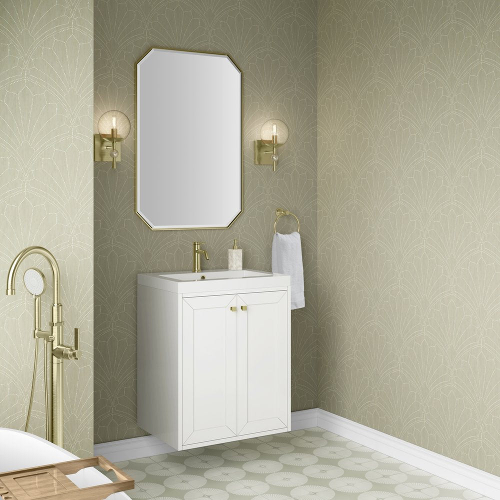 James Martin - Chianti 24" Single Vanity, Glossy White, Champagne Brass, w/ White Glossy Composite Stone Top - 533V24GWCBWG view 8