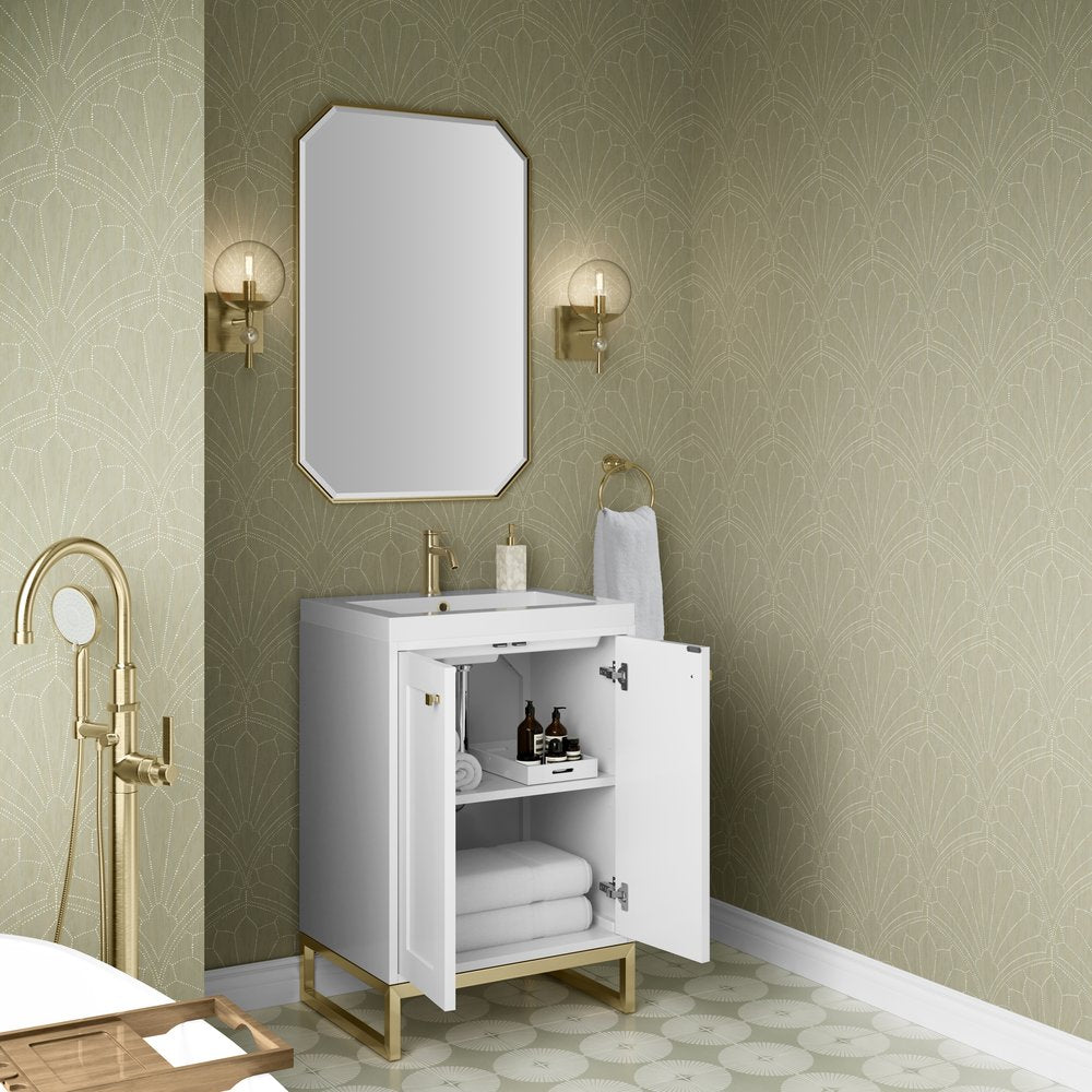 James Martin - Chianti 24" Single Vanity, Glossy White, Champagne Brass, w/ White Glossy Composite Stone Top - 533V24GWCBWG view 9