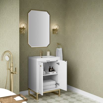 James Martin - Chianti 24" Single Vanity, Glossy White, Champagne Brass, w/ White Glossy Composite Stone Top - 533V24GWCBWG view 9