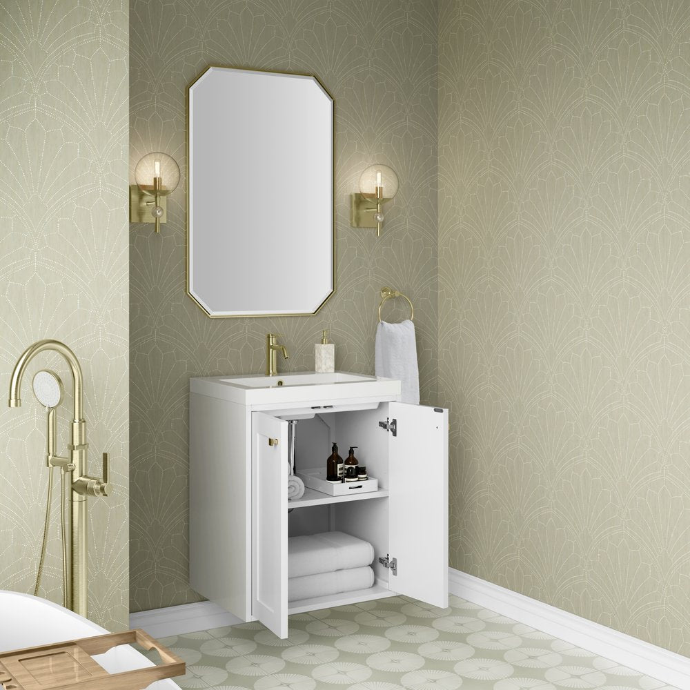 James Martin - Chianti 24" Single Vanity, Glossy White, Champagne Brass, w/ White Glossy Composite Stone Top - 533V24GWCBWG view 10