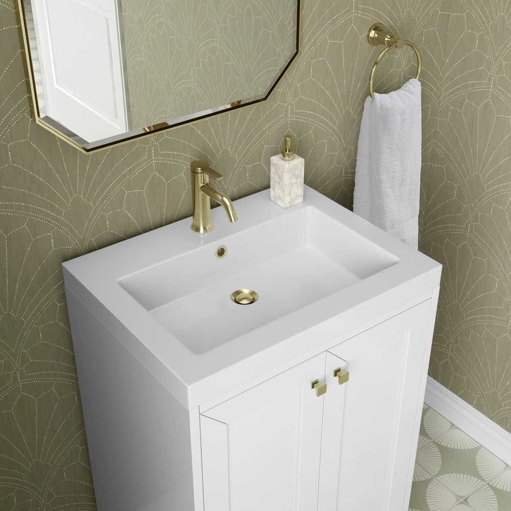 James Martin - Chianti 24" Single Vanity, Glossy White, Champagne Brass, w/ White Glossy Composite Stone Top - 533V24GWCBWG view 11