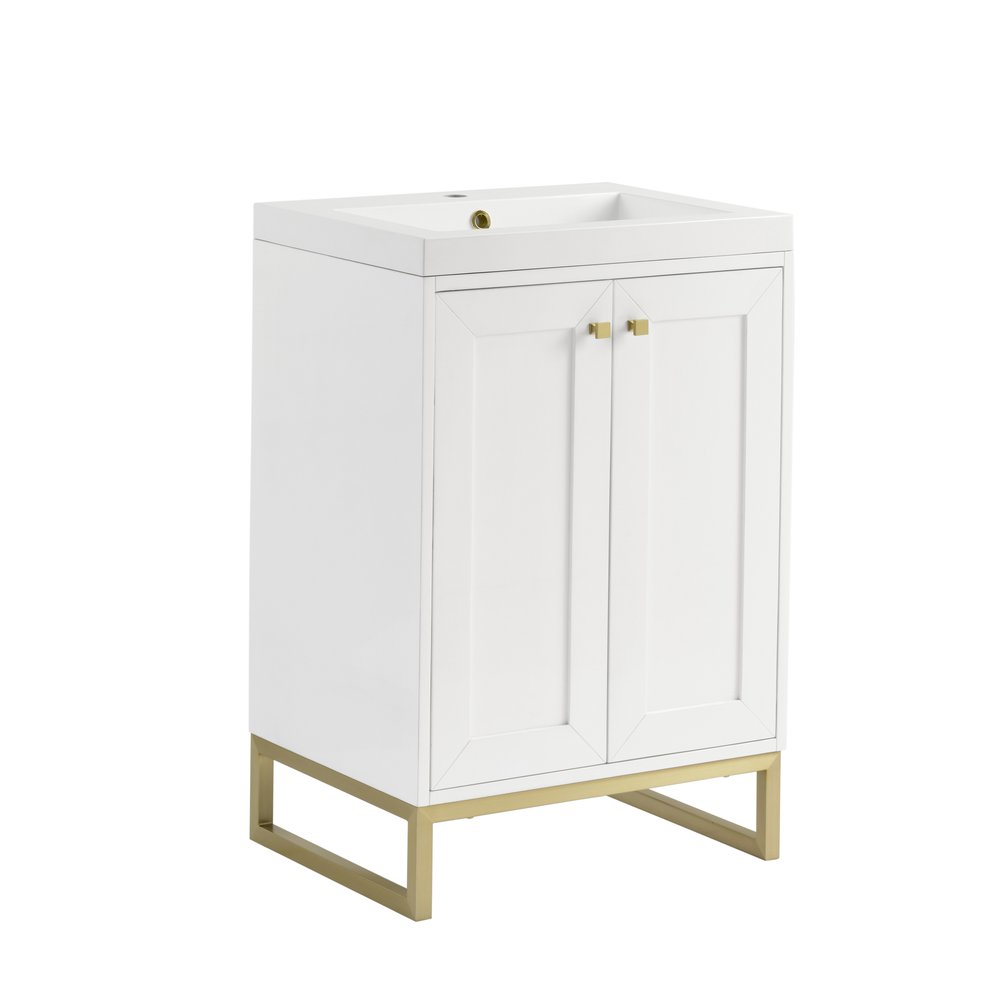 James Martin - Chianti 24" Single Vanity, Glossy White, Champagne Brass, w/ White Glossy Composite Stone Top - 533V24GWCBWG view 13