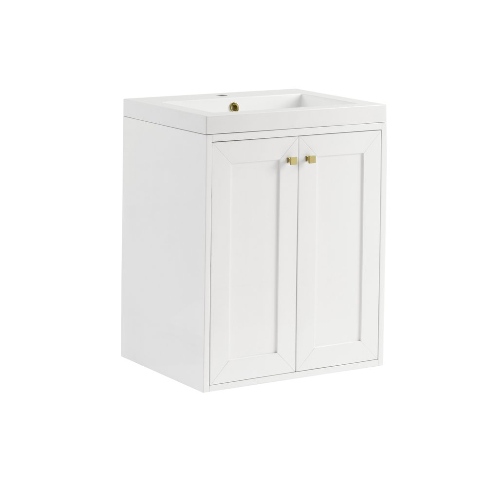 James Martin - Chianti 24" Single Vanity, Glossy White, Champagne Brass, w/ White Glossy Composite Stone Top - 533V24GWCBWG view 14