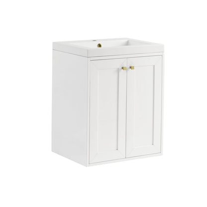 James Martin - Chianti 24" Single Vanity, Glossy White, Champagne Brass, w/ White Glossy Composite Stone Top - 533V24GWCBWG view 14