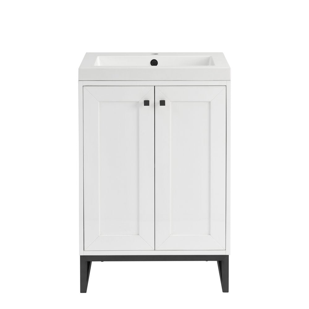 James Martin - Chianti 24" Single Vanity, Glossy White, Matte Black, w/ White Glossy Composite Stone Top - 533V24GWMBKWG view 1
