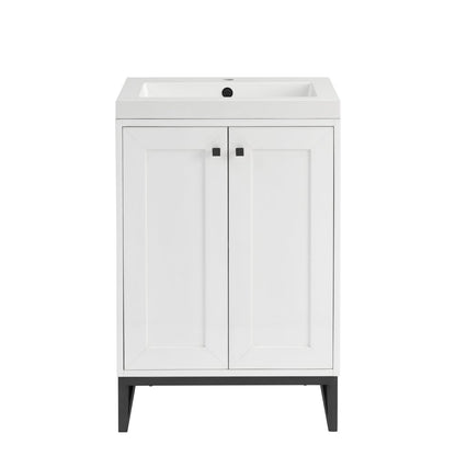 James Martin - Chianti 24" Single Vanity, Glossy White, Matte Black, w/ White Glossy Composite Stone Top - 533V24GWMBKWG view 1